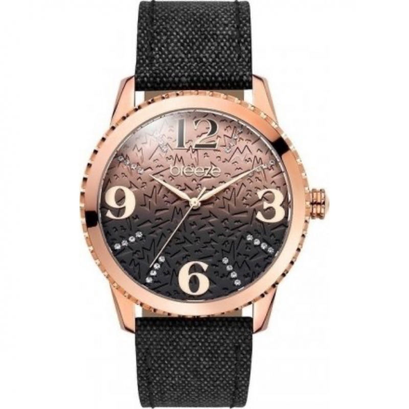 BREEZE Jeanious Rose Gold Black Leather Strap 110761.2