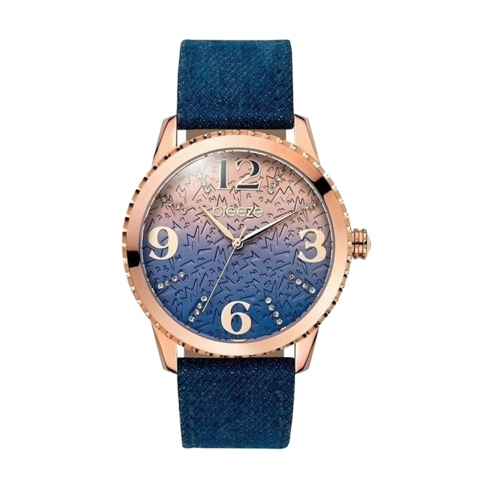 BREEZE Jeanious Rose Gold Blue Leather Strap
