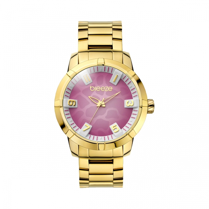 Breeze Safari Chic Three Hands Gold Stainless Steel Bracelet