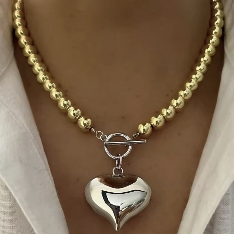 Κολιέ ατσάλι δίχρωμο καρδιά