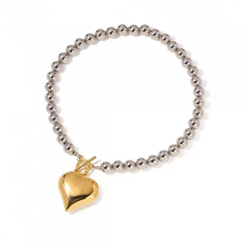 Κολιέ ατσάλι δίχρωμο με καρδιά