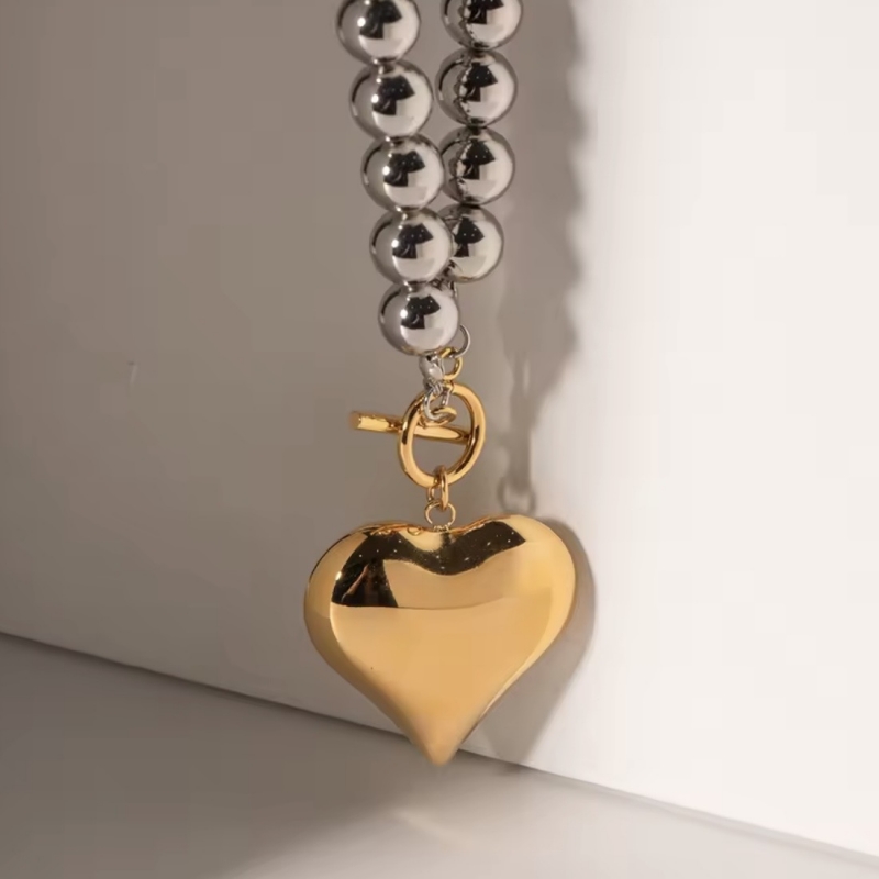 Κολιέ ατσάλι δίχρωμο με καρδιά