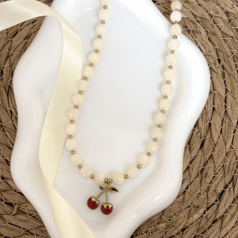 Κολιέ ατσάλι με πέτρες και κεράσια