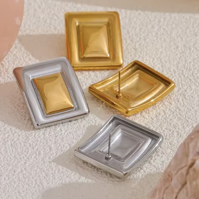 Παραλληλόγραμμα ατσάλινα δίχρωμα σκουλαρίκια