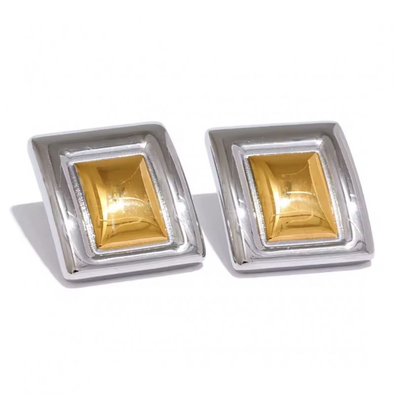 Παραλληλόγραμμα ατσάλινα δίχρωμα σκουλαρίκια