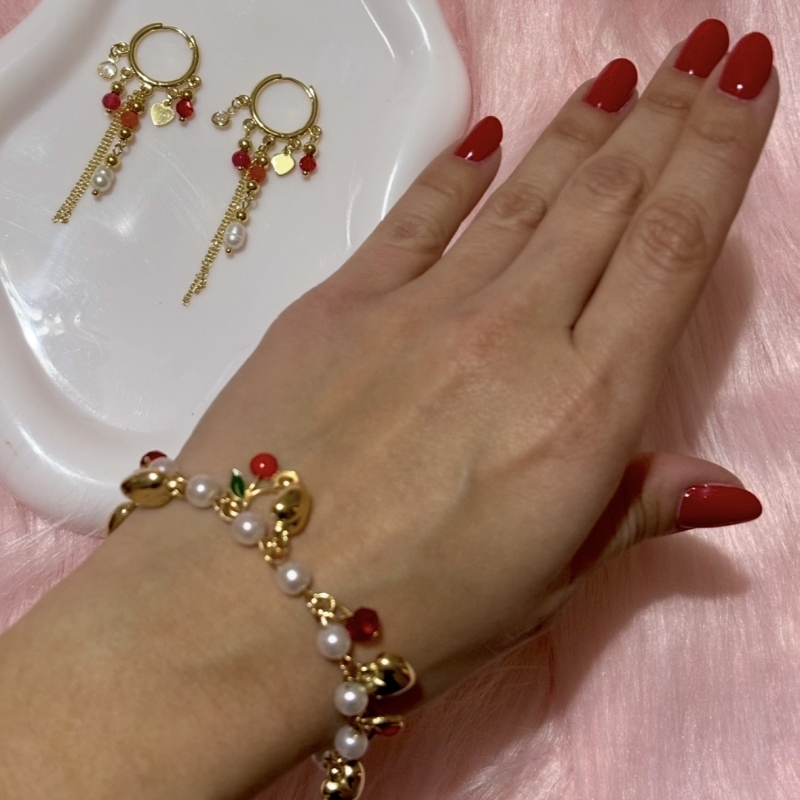 Σετ βραχιόλι με κεράσια & σκουλαρίκια