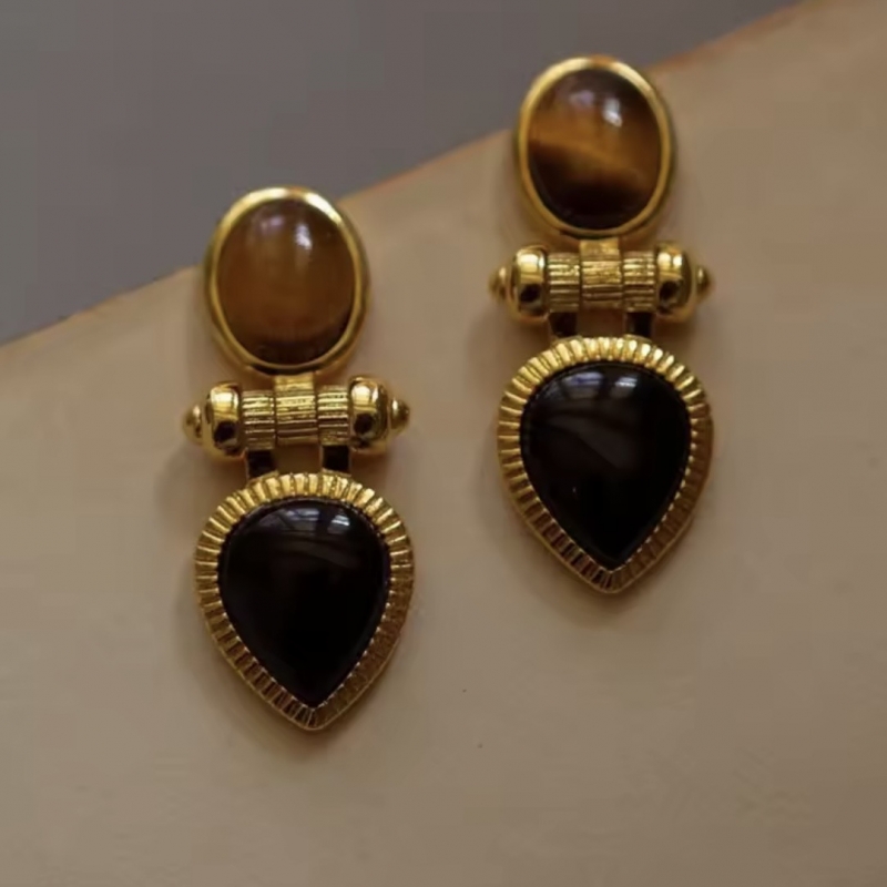 Σκουλαρίκια ατσάλι  με ορυκτές πέτρες