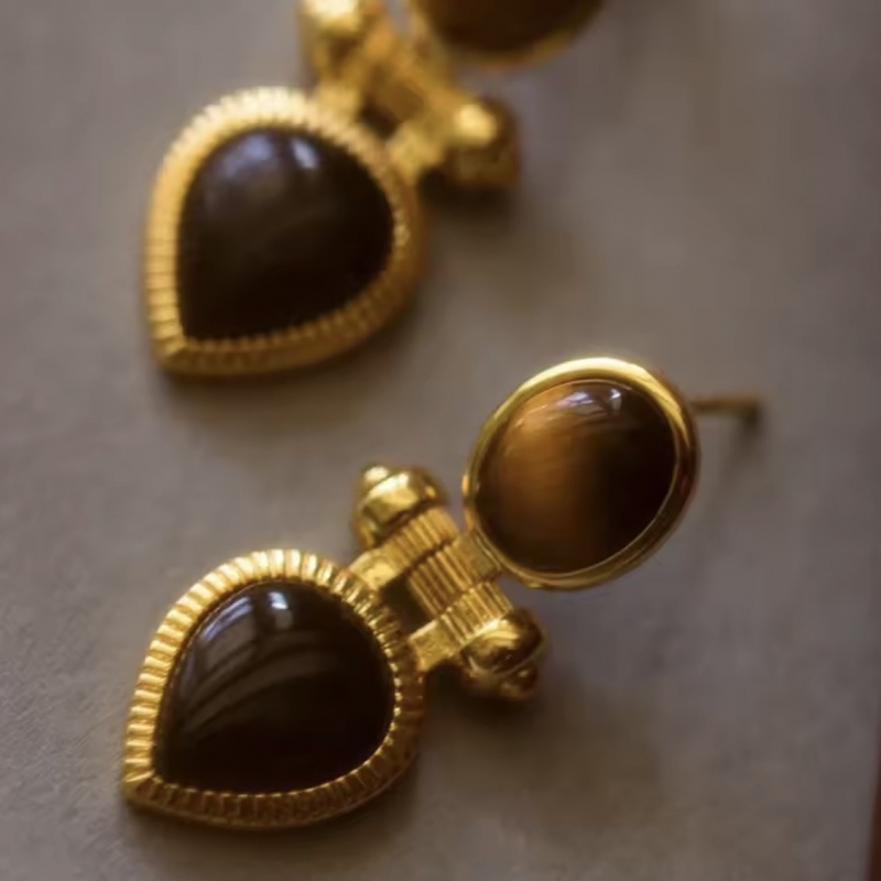 Σκουλαρίκια ατσάλι  με ορυκτές πέτρες