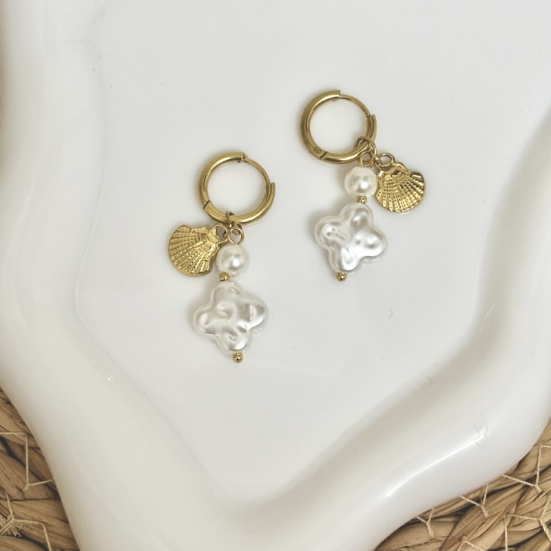 Σκουλαρίκια ατσάλι με πέρλα σταυρό