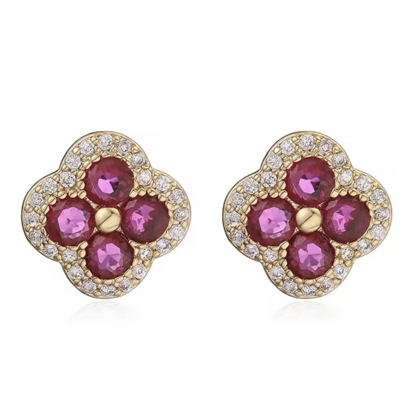 Σκουλαρίκια επιχρυσωμένα με φούξια ζιρκόν