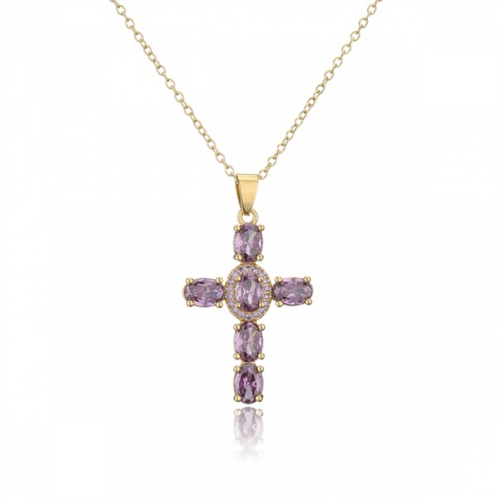 Σταυρός ατσάλι με μωβ ζιργκόν