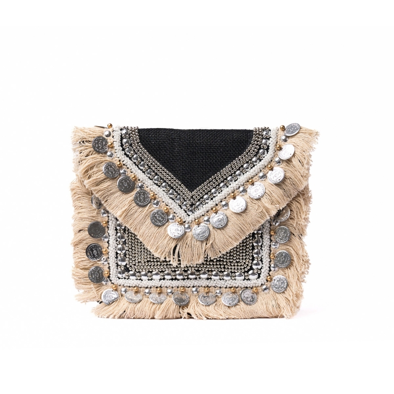 Τσάντα φάκελος boho μαύρη