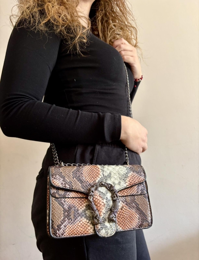 Τσάντα φιδέ κροκό σε καφέ αποχρώσεις