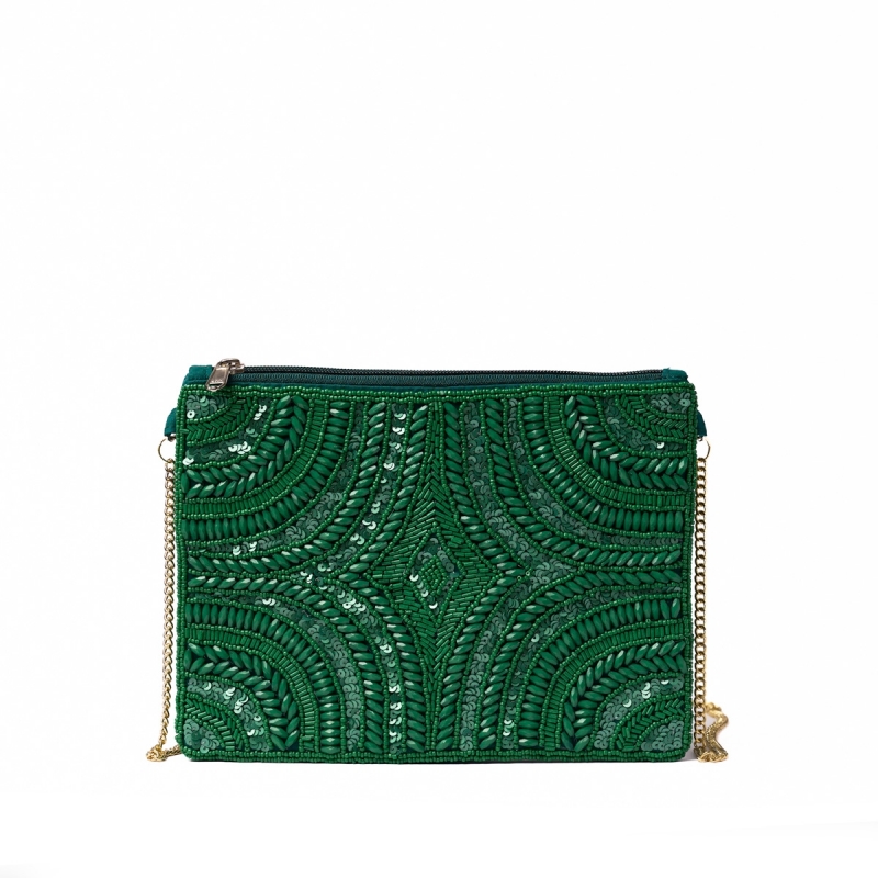 Τσάντα πράσινη κεντητή με πούλιες