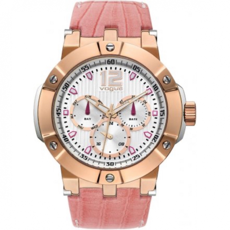Vogue Elegance Gold Pink Leather Strap 16001.12