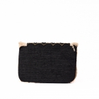 Boho Τσάντα Φάκελος Μαύρη με Εκρού Κρόσσια