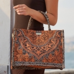 Τσάντα χειρός ''ΤΟΤΕ'' κεραμμυδί με μαύρα σχέδια