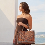 Τσάντα χειρός ''ΤΟΤΕ'' κεραμμυδί με μαύρα σχέδια